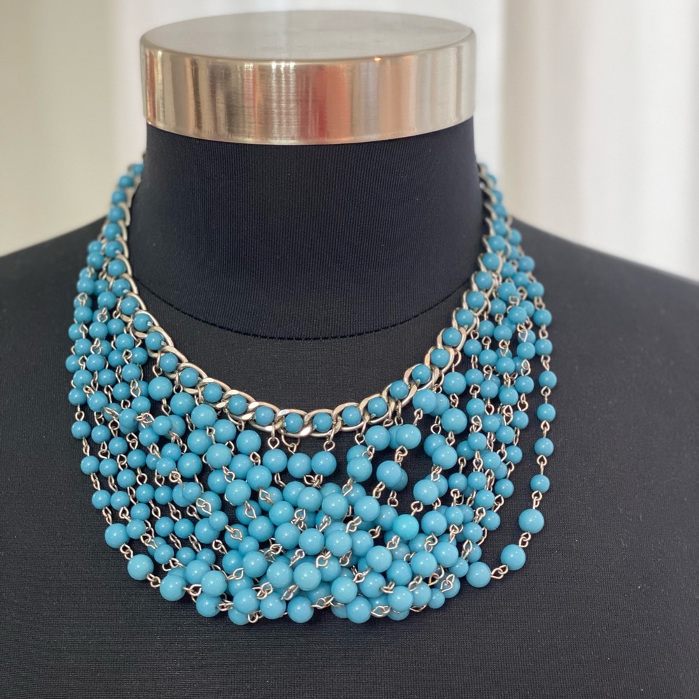 Stella & Dot Cerulean Blue & Silver Cascading Bead Necklace